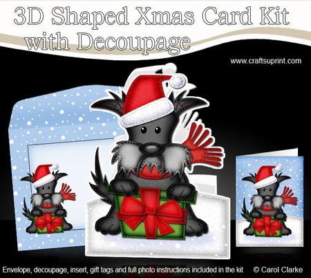 Xmas Hamish Scottie Dog's Gift Shaped Card with Decoupage