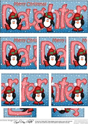 Christmas Daughter with Penguins Dl Side Stacker Topper