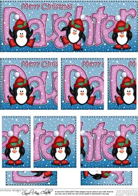 Christmas Daughter with Penguins Dl Side Stacker Topper