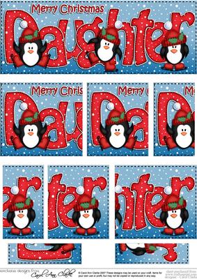 Christmas Daughter with Penguins Dl Side Stacker Topper
