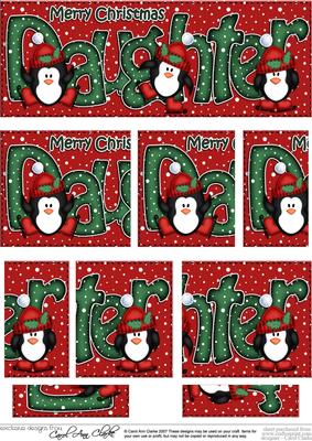 Christmas Daughter with Penguins Dl Side Stacker Topper