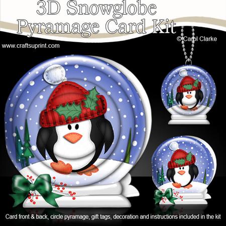 3D Xmas Penguin Snowglobe Circle Pyramage Card