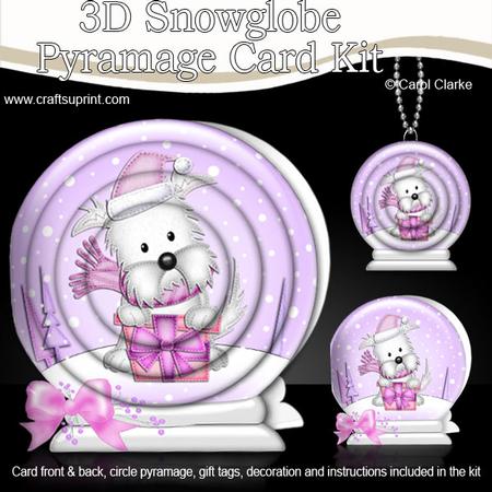 3D Xmas Westie Dog Snowglobe Circle Pyramage Card