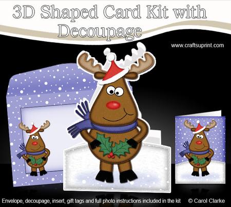 3D Xmas Rudolph Shaped Card with Decoupage