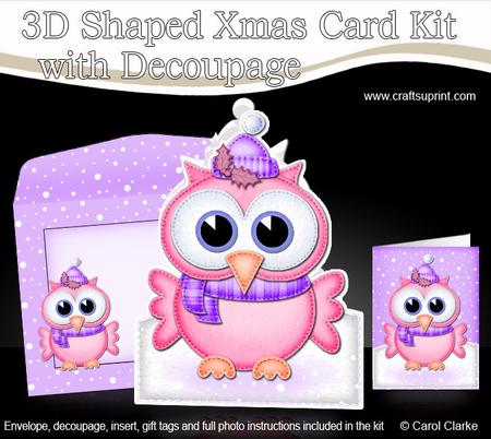3D Xmas Little Hoot Owl Shaped Card with Decoupage