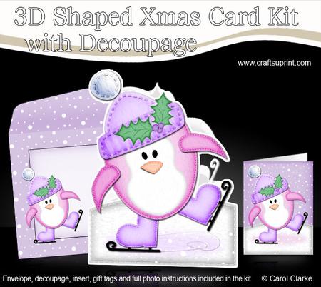 3D Xmas Skating Penguin Shaped Card with Decoupage
