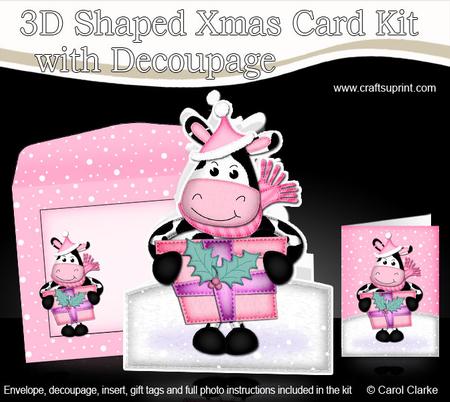 3D Xmas Milly Moo Cow Shaped Card with Decoupage
