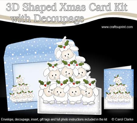 3D Xmas Lambs Shaped Card with Decoupage