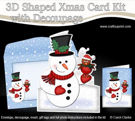 3D Xmas Snowman Shaped Card with Decoupage