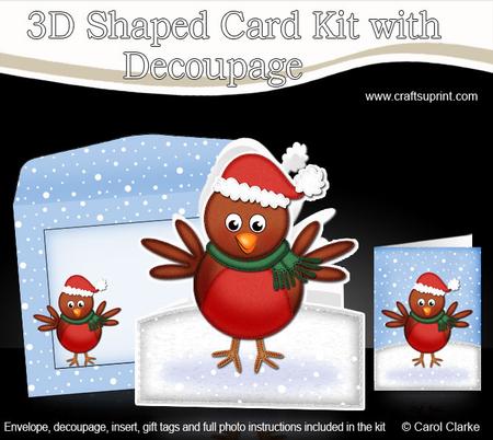 3D Xmas Robin Shaped Card with Decoupage