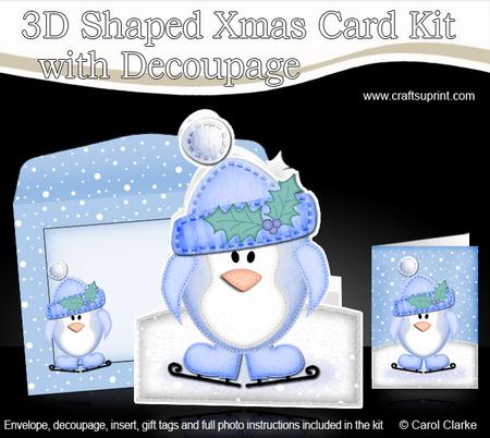 3D Xmas Cute Penguin Shaped Card with Decoupage