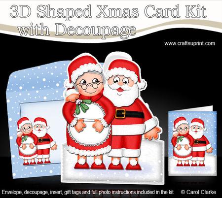 3D Xmas Mr & Mrs Santa Shaped Card with Decoupage
