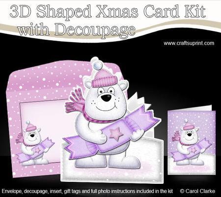 3D Xmas Ben Polar Bears Cracker Shaped Card with Decoupage