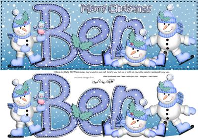 Large Dl Ben Quick Card with Snowmen N 3D Decoupage
