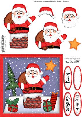 Xmas Rooftop Santa Quick Card N 3D Decoupage