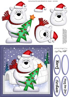 Xmas Polar Bear's Tree Quick Card N 3D Decoupage
