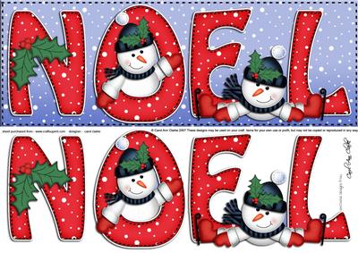 Large Dl Xmas Noel with Snowmen Quick Card with 3D Decoupage