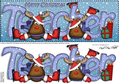 Large Dl Xmas Teacher with Rudolph Quick Card N Decoupage