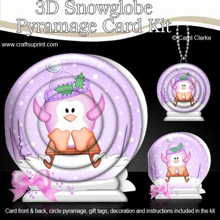 3D Xmas Sledging Penguin Snowglobe Circle Pyramage Card
