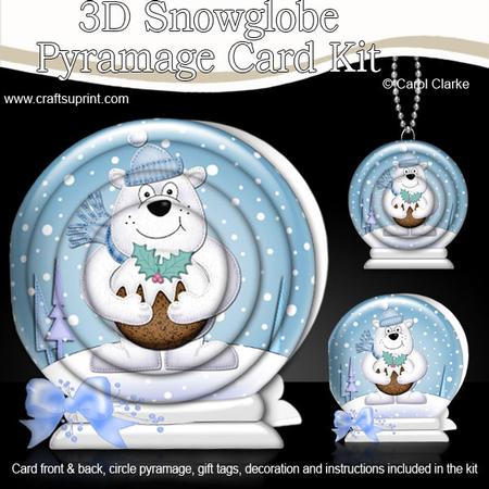 3D Xmas Polar Bears Pudding Snowglobe Circle Pyramage Card