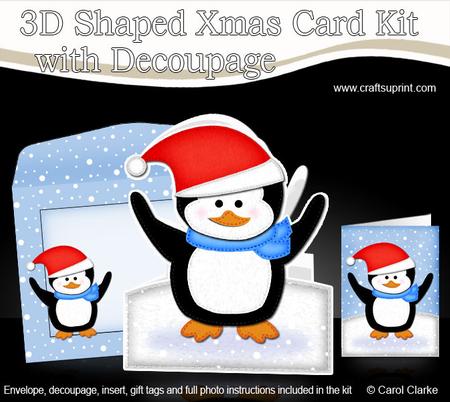 3D Xmas Penguin Shaped Card with Decoupage