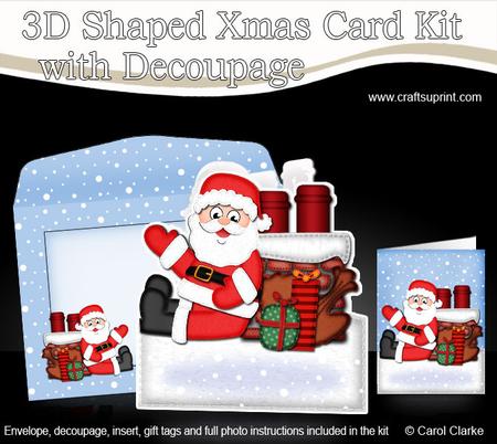 3D Xmas Rooftop Santa Shaped Card with Decoupage