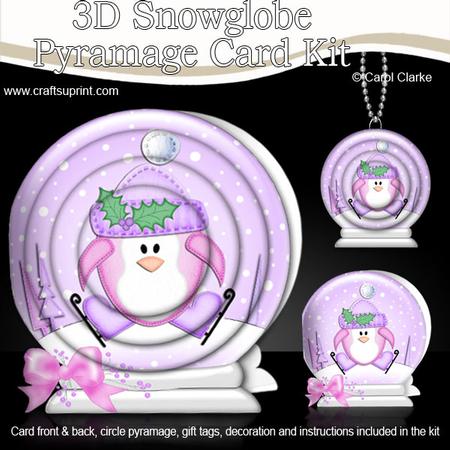 3D Xmas Penguin Snowglobe Circle Pyramage Card