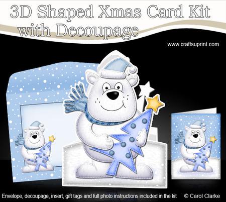 3D Xmas Polar Bears Tree Shaped Card with Decoupage