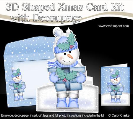 3D Xmas Snowman's Present Shaped Card with Decoupage