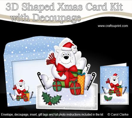 3D Xmas Polar Bear's Presents Shaped Card with Decoupage