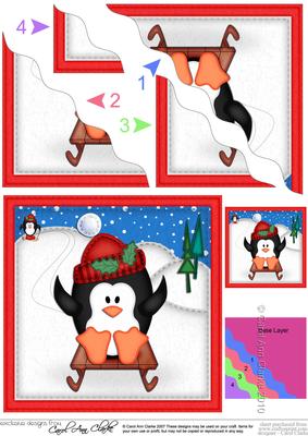 Xmas Sledging Penguin Wavy Corner Side Stacker