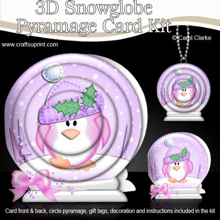3D Xmas Penguin Snowglobe Circle Pyramage Card