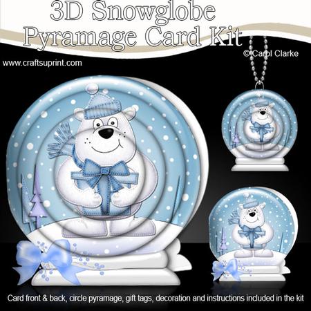 3D Xmas Polar Bear's Present Snowglobe Circle Pyramage Card