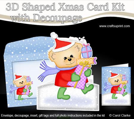 3D Xmas Teddy's Presents Shaped Card with Decoupage