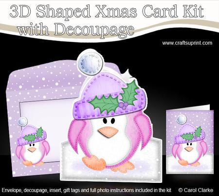 3D Xmas Cute Penguin Card with Decoupage