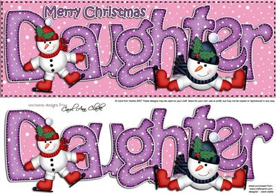 Large Dl Xmas Daughter with Snowmen Quick Card 3D Decoupage