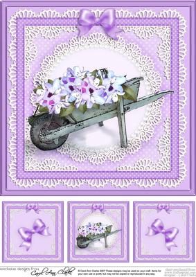 Flower Filled Wheelbarrow 8 x 8 Quick Card Topper