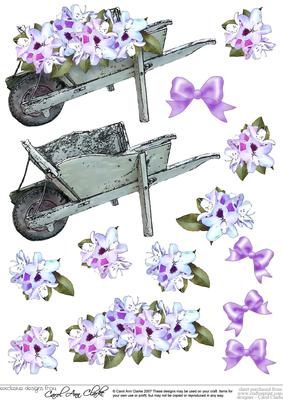 Flower Filled Wheelbarrow 3D Decoupage Sheet