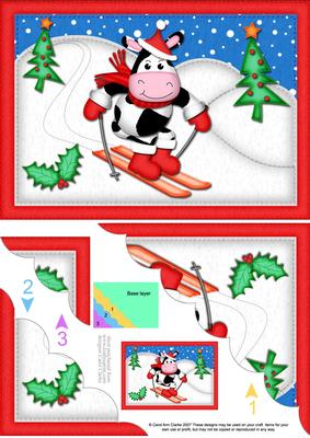 A5 Xmas Skiing Milly Moo Cow Scallop Corner Side Stacker