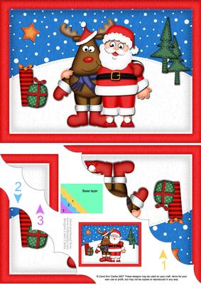 A5 Xmas Santa and Rudolph Scallop Corner Side Stacker