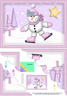 A5 Xmas Skating Snowman Scallop Corner Side Stacker
