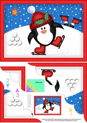 A5 Xmas Skating Penguin Scallop Corner Side Stacker