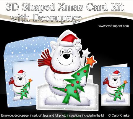 3D Xmas Polar Bears Tree Shaped Card with Decoupage