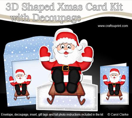 3D Xmas Sledging Santa Shaped Card with Decoupage