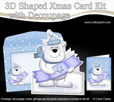 3D Xmas Polar Bears Cracker Shaped Card with Decoupage