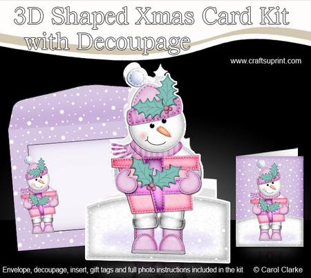 3D Xmas Snowmans Present Shaped Card with Decoupage
