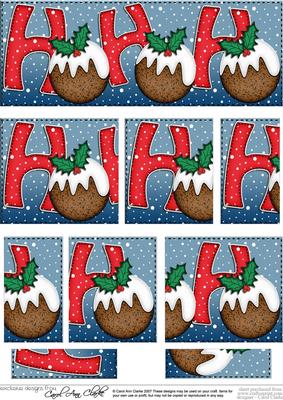 Christmas Xmas Ho Ho Ho with Puddings Dl Side Stacker Topper