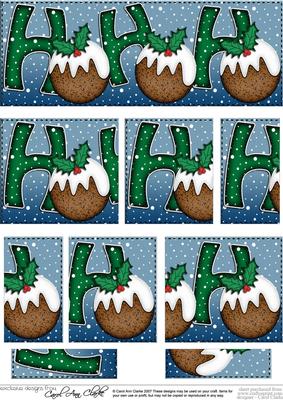 Christmas Xmas Ho Ho Ho with Puddings Dl Side Stacker Topper