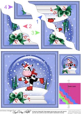 Xmas Skating Milly Moo Cow Snowglobe Wavy Corner Stacker