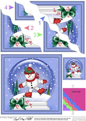 Xmas Skating Snowman Snowglobe Wavy Corner Stacker